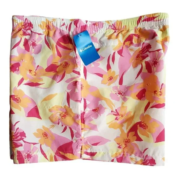 New Columbia Shorts Tropical Floral Pink Yellow Orange Womens 2X XXL Hawaiian - Picture 3 of 15